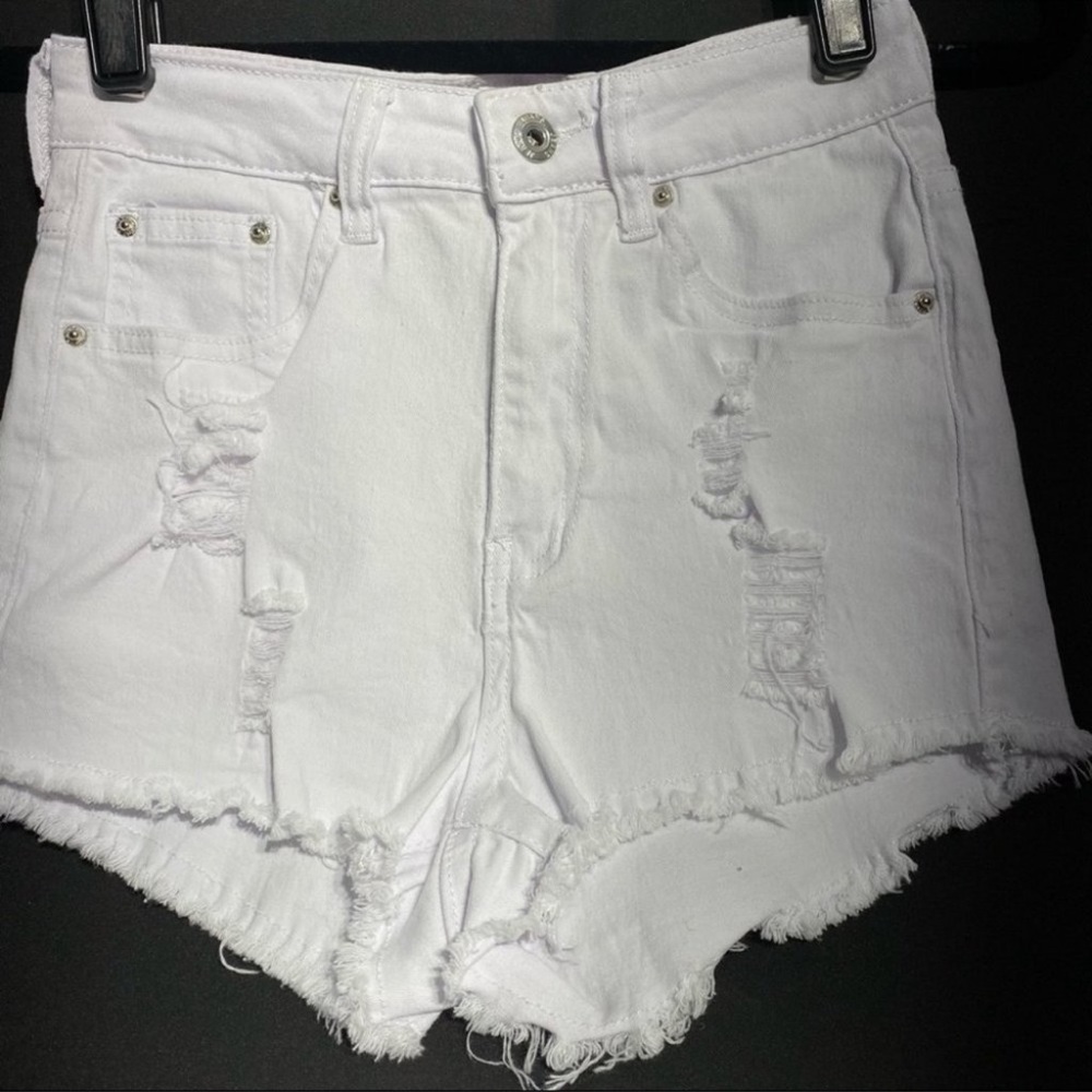 Shein Distressed Raw Hem Denim White Shorts